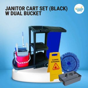 Janitor Cart Set (Black) w Dual Bucket-
