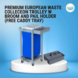 Premium European  Waste Collection Trolley w Broom and Pail Holder