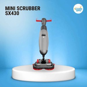 Professional scrubbing machine for commercial floor maintenance.